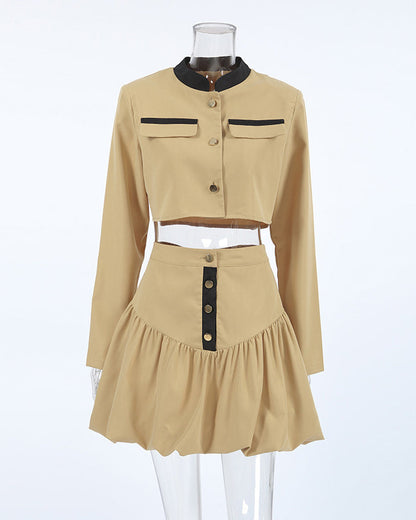 Windbreaker Lapel-Baring Bud Skirt Suit