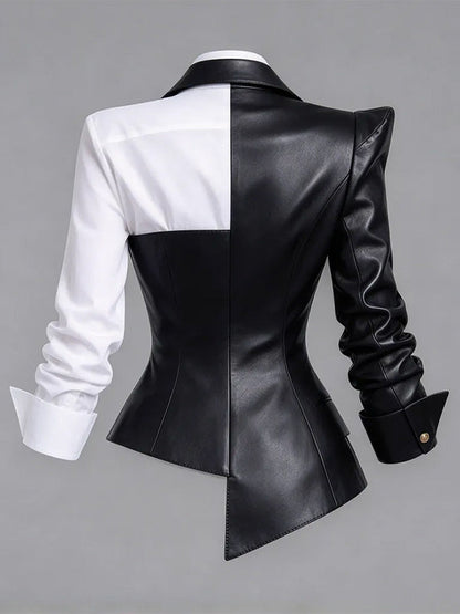 Faux-Leather Combo Button Top