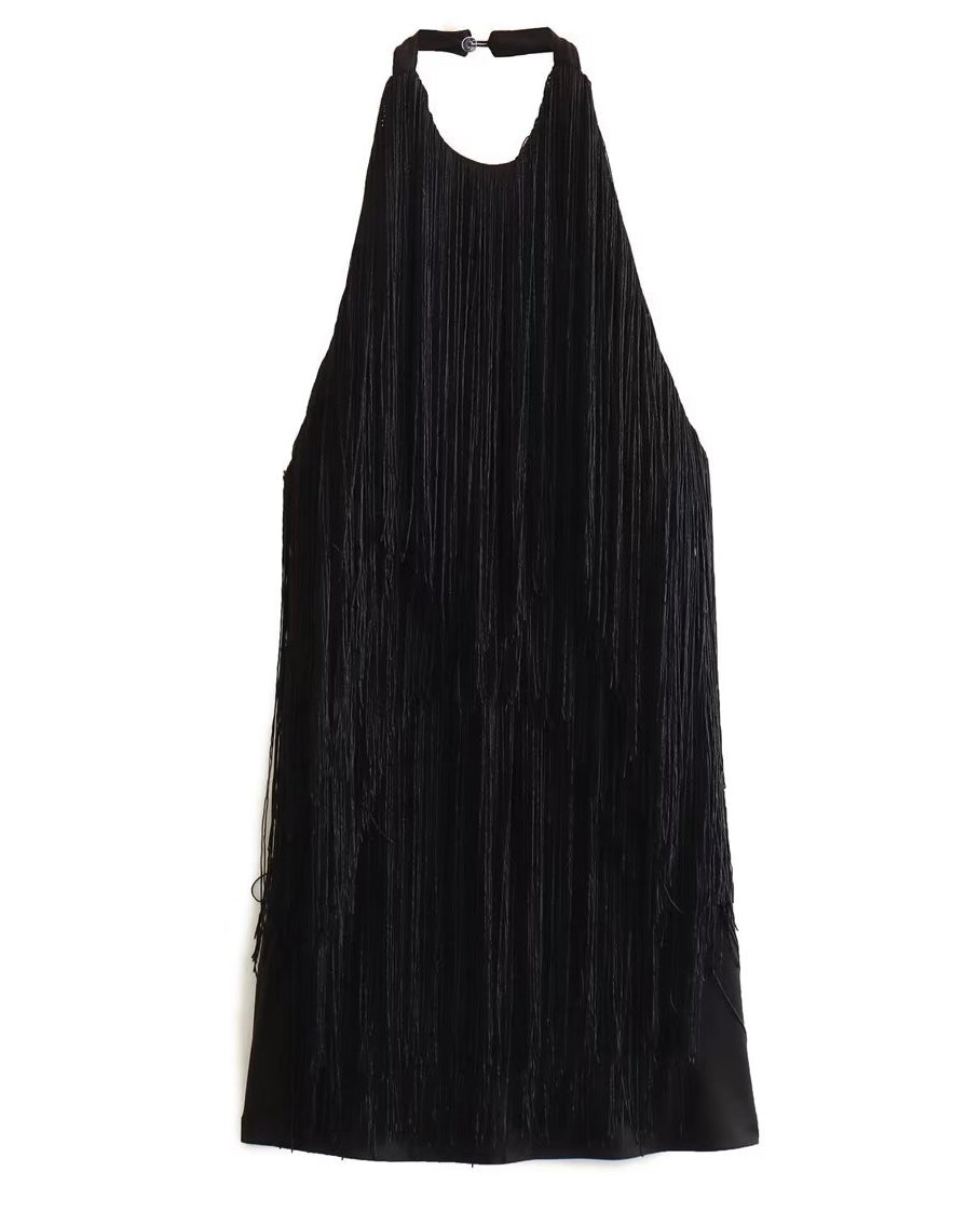 Halterneck Sleeveless Fringed Mini Dress