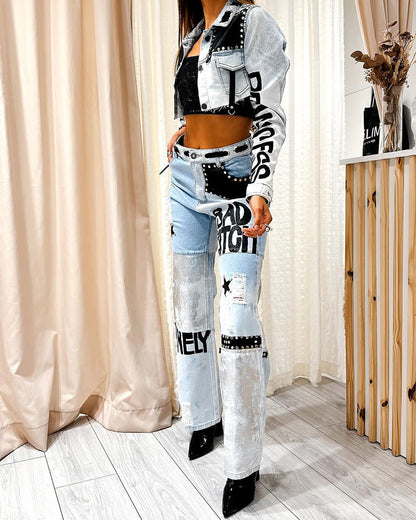 Hip-hop Contrast Color Stitching Trendy Jeans (Pre-Sale)