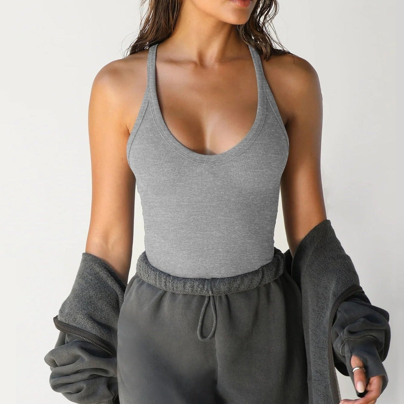 Knitted Vest Sexy Slim Fit Top LightGrey