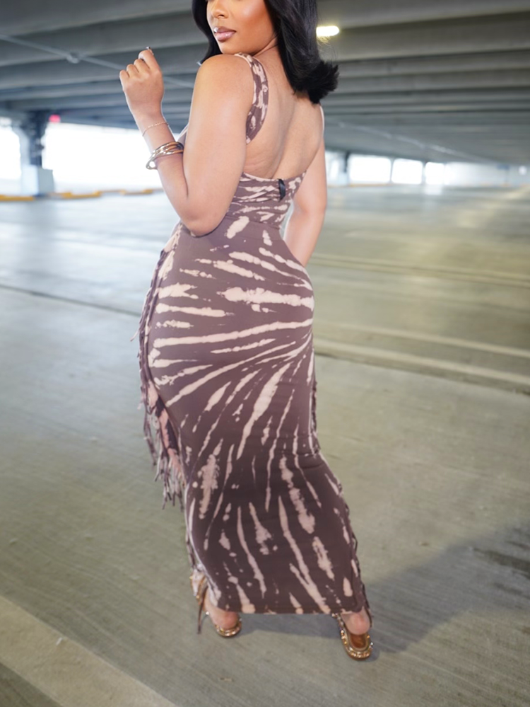 Tie Dye Crop Top & Fringe Skirt Set