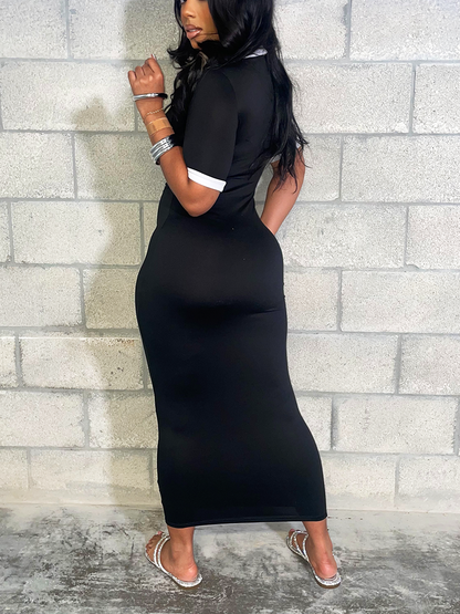 Contrast Polo Bodycon Maxi Dress