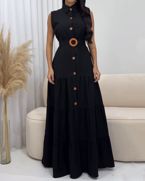 Polo Collar Buttoned Maxi Dress (Pre-sale)