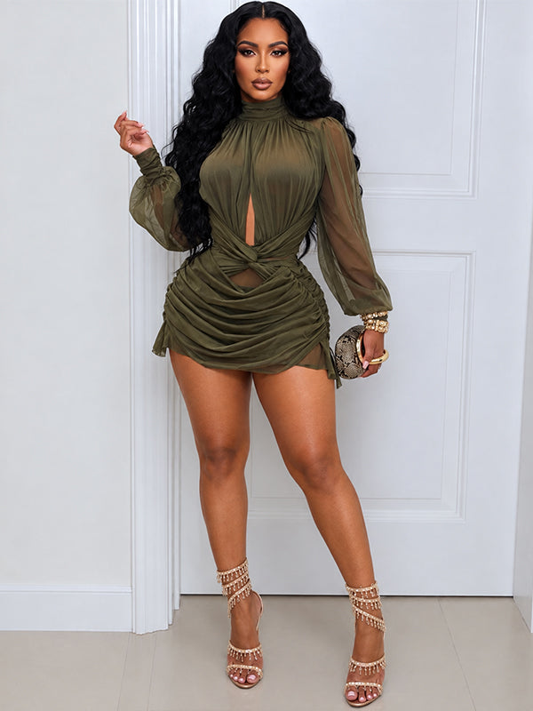 Sheer Ruched Bodycon Dress