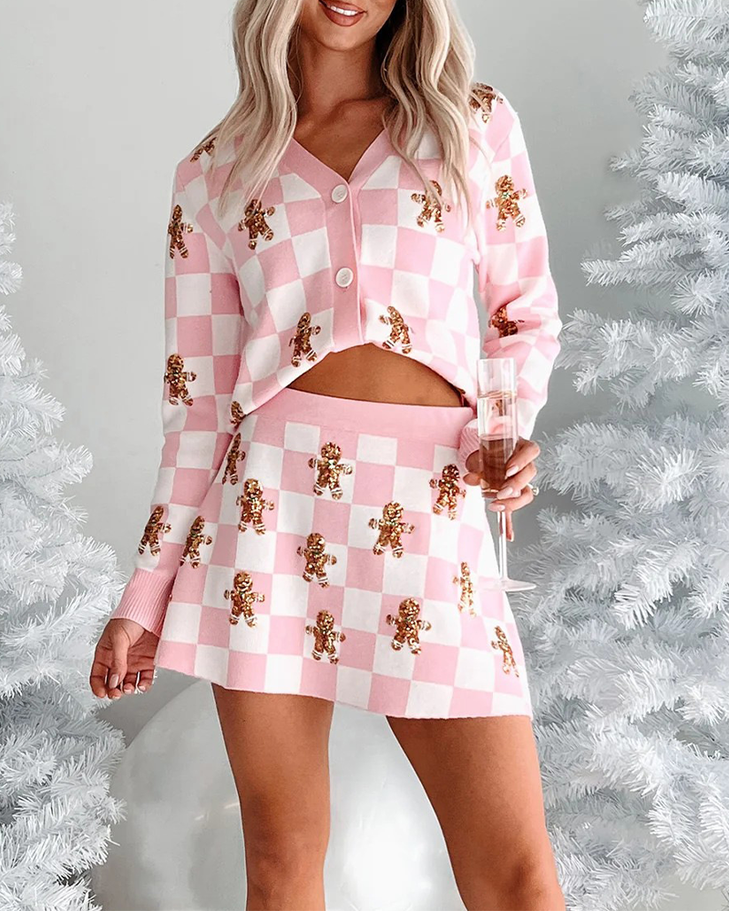 Christmas Polka-Dot Knit Sweater Short Skirt Suit