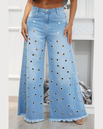 Mid-rise Palazzo Eyelet Wide-leg Jeans