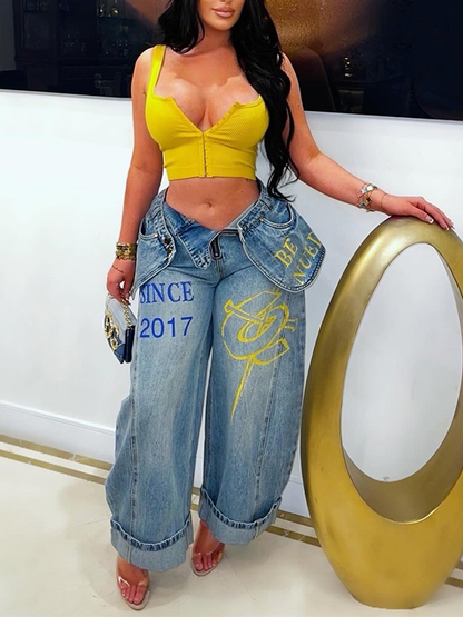 Double-Waist Wide-Leg Jeans