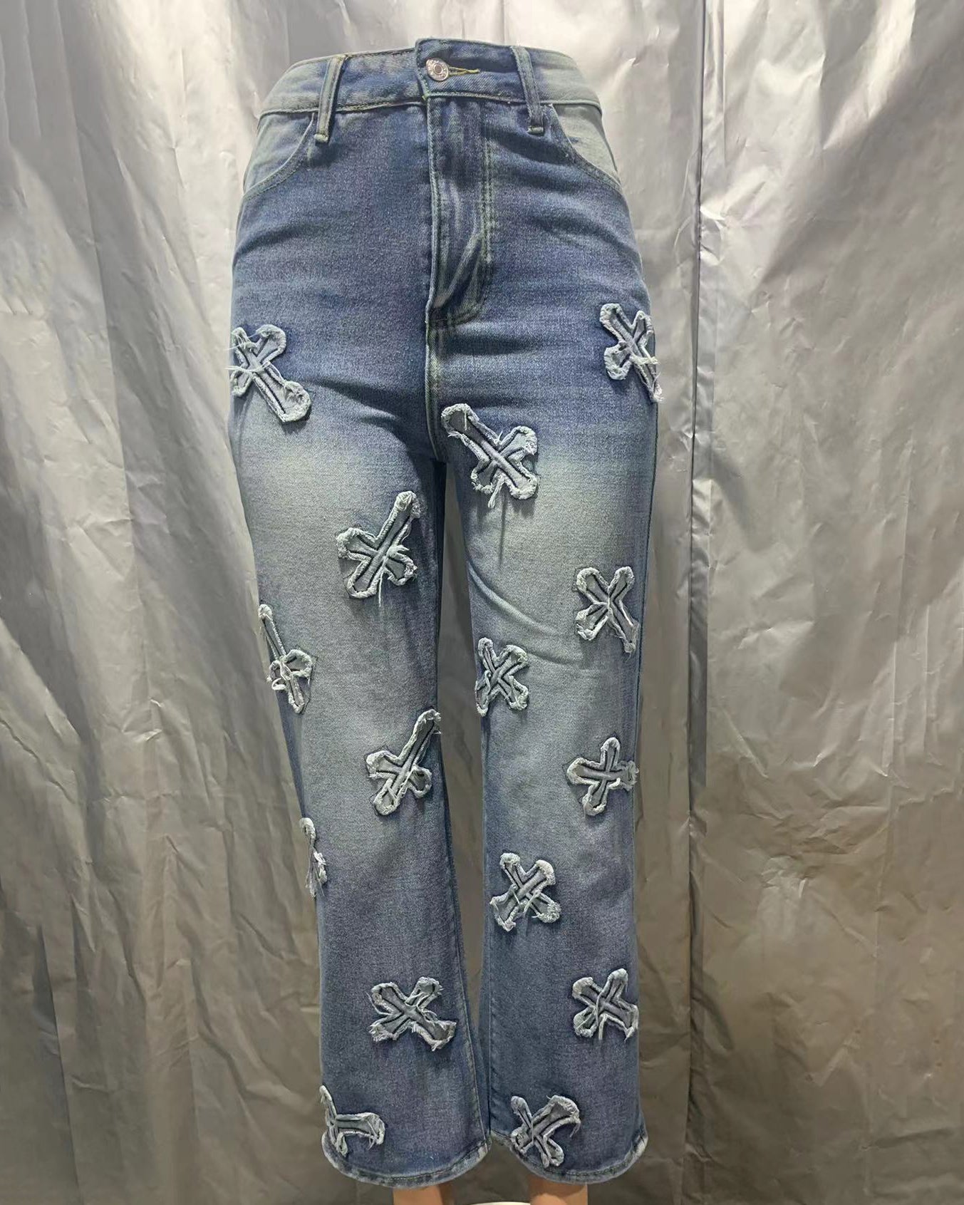 Retro Tassel Cross Hip Hop Straight 9-Point Jeans