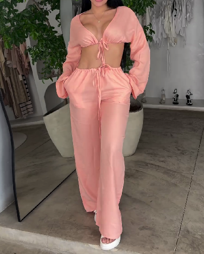 Casual Wide Leg Pants Two Piece Set (Pre-sale)