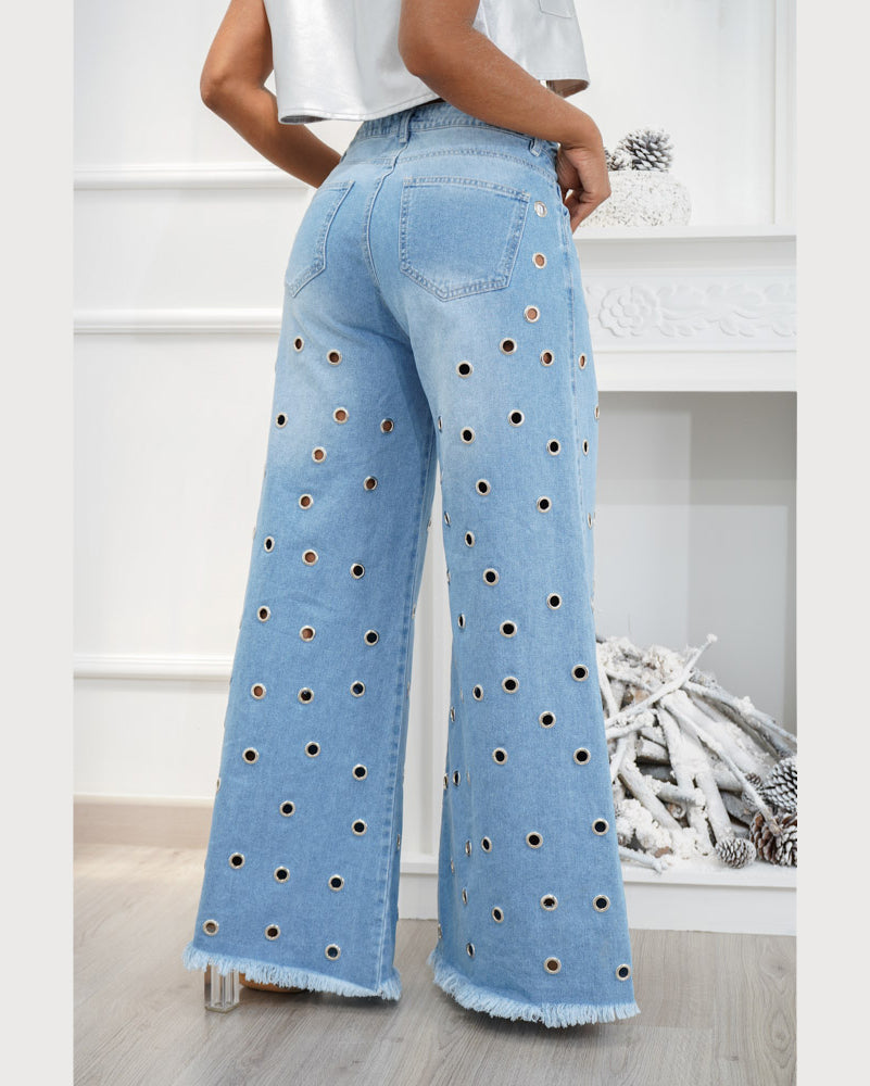 Mid-rise Palazzo Eyelet Wide-leg Jeans