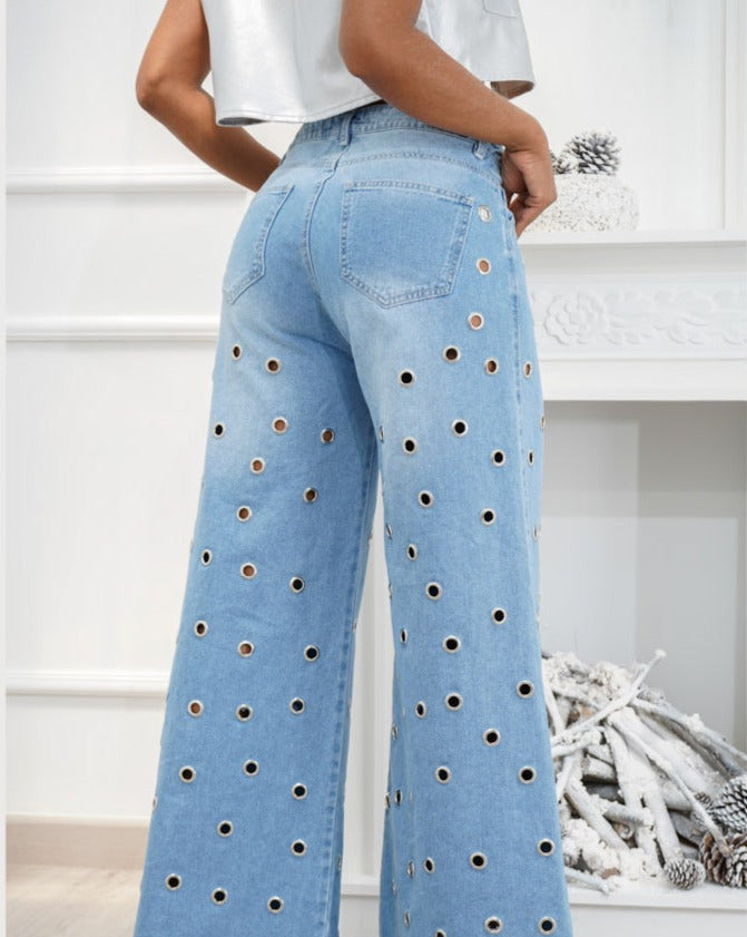 Loose Palazzo Eyelets-Jeans