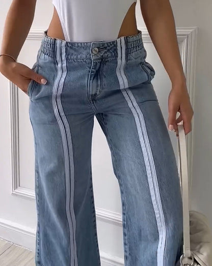 Loose High-Waisted Jeans With Vertical Slits (Pre-sale)