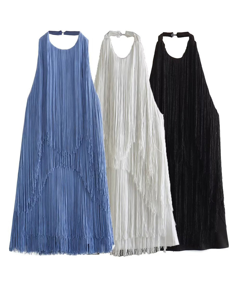 Halterneck Sleeveless Fringed Mini Dress