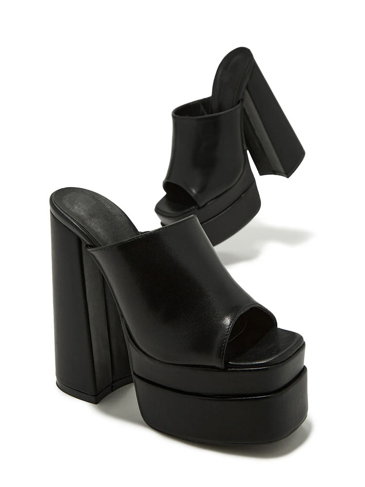 Platform Chunky Heeled Mules