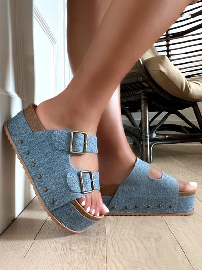 Double Buckle Strap Platform Sandals