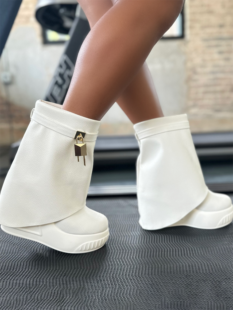 Lock & Key Leather Wedge Boots