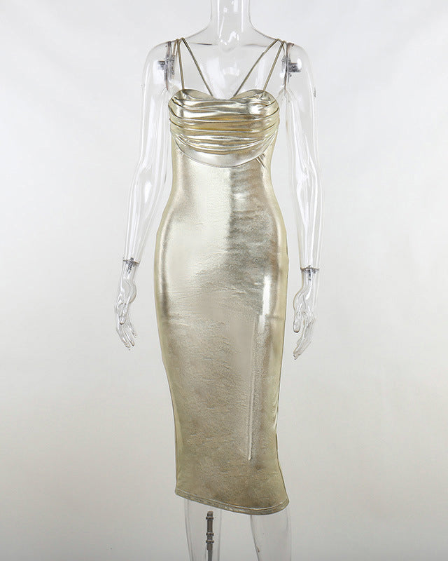 Metallic Sexy Hip-Hugging Long Bodycon Dress