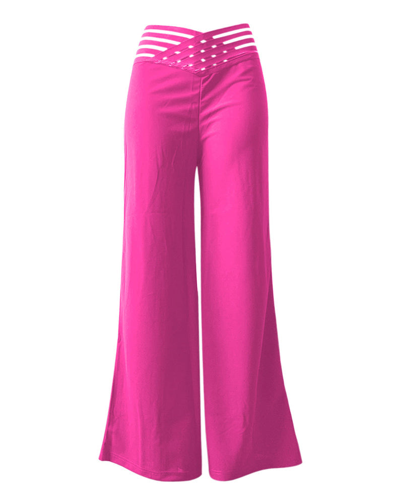 Cut-Out Belt High-Waisted Casual Wide-Leg Pants Pink