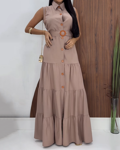 Polo Collar Buttoned Maxi Dress (Pre-sale)