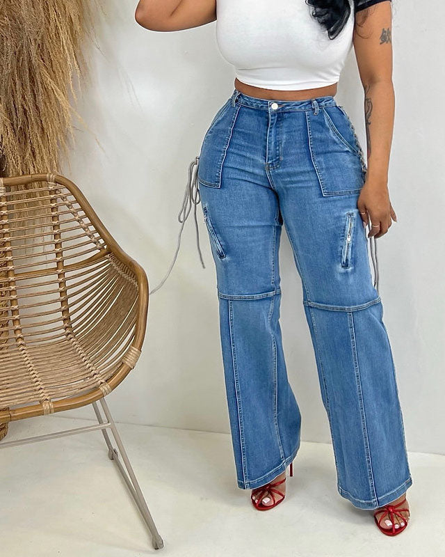 Skinny Mid-Rise Lace-up Jeans (Pre-sale)