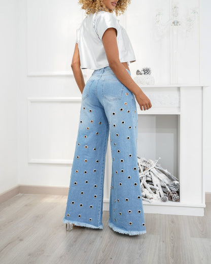 Mid-rise Palazzo Eyelet Wide-leg Jeans