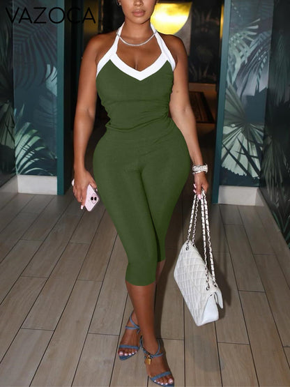 Ribbed Knit Halter Top & Capris Set