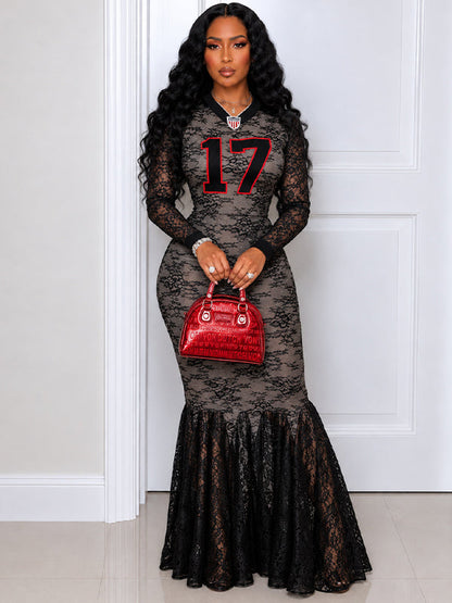 Contrast Lace Mermaid Dress