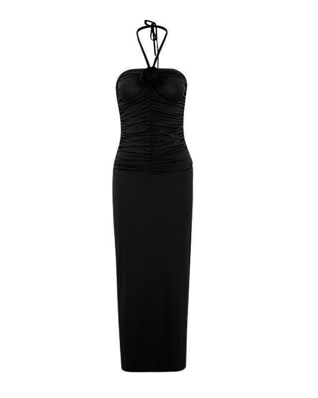 Sexy Strapless Backless Slim Bodycon Long Dress Black