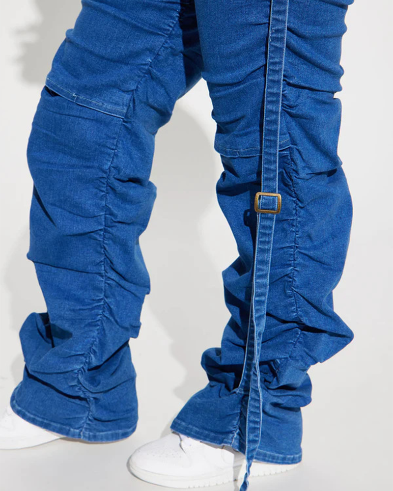 Lagdelte rette rør Ruffled Bukser Jeans