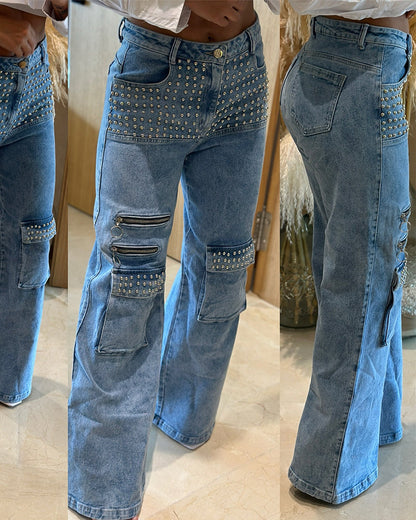 Beaded Big Pocket Baggy Jeans (Pre-Sale)