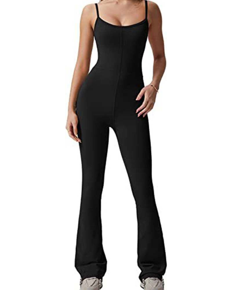 Solid Color Micro-Spliced One-Piece Yoga Pants Black