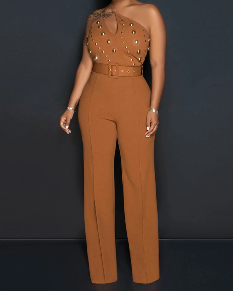 Single-Shouldered Wide-Legged Jumpsuits