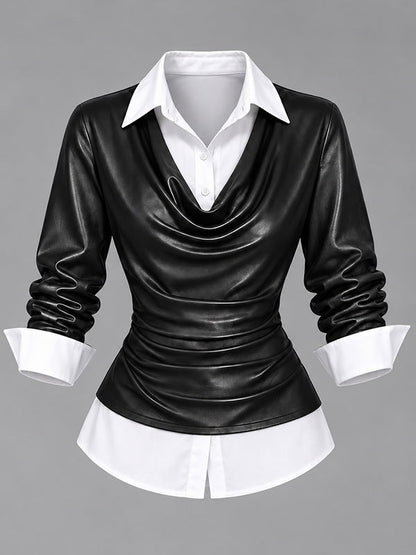 Faux-Leather Combo Layered Top