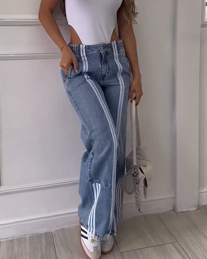 Loose High-Waisted Jeans With Vertical Slits (Pre-sale)