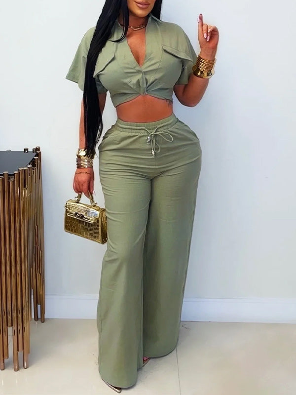 Solid Cargo Shirt & Pants Set