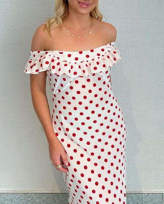 Polka Dot Print Sexy Waist Ruffle Slip Dress