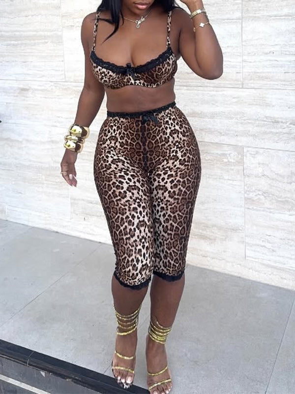 Leopard Print Bra &Cropped Pants Set