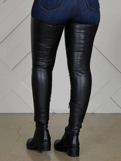 PU Leather Stretch Over The Knee Boots