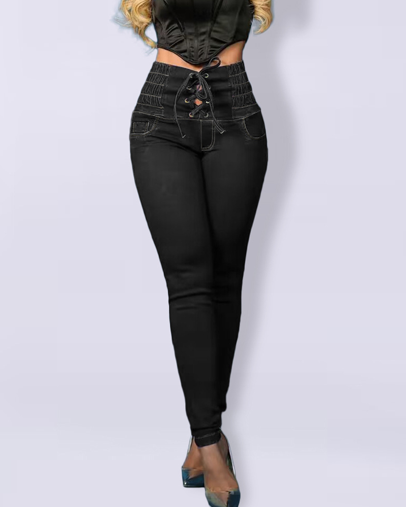 High-Waisted Frenulum Slim-Fit Jeans