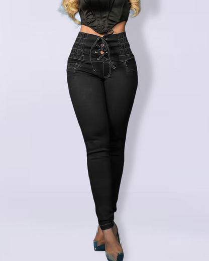 High-Waisted Frenulum Slim-Fit Jeans