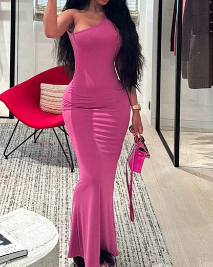 One Shoulder Fishtail Hem Bodycon Dress