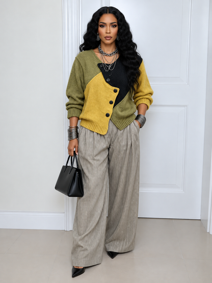 Color Block Paneled Asymmetrical Sweater