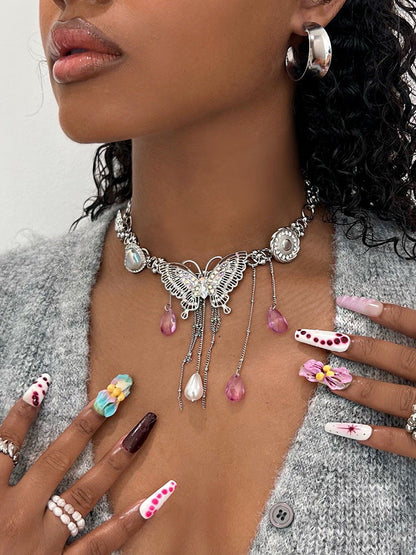 Butterfly Pendant Choker Necklace