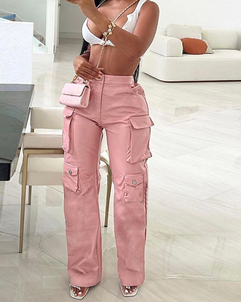 PU Leather High-Waisted Loose Straight-Leg Pants