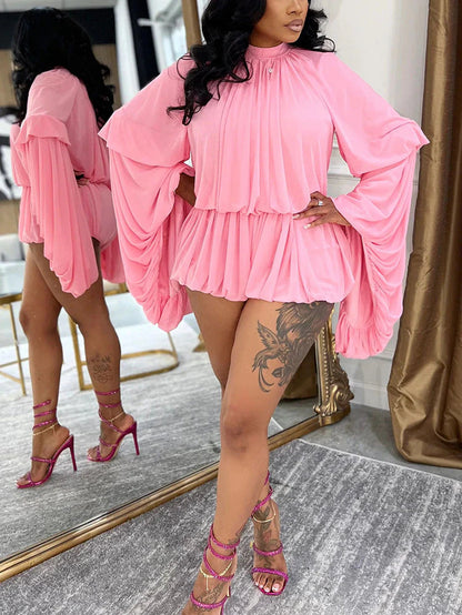 Chiffon Flared Sleeve Crop Top & Skort Set