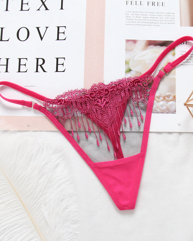 Thin Transparent Embroidered Seamless Women’s Underwear Thong VioletRed M