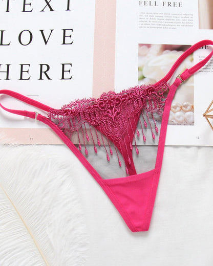 Thin Transparent Embroidered Seamless Women’s Underwear Thong VioletRed M