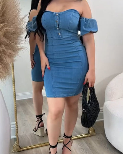 Off-Shoulder Denim Dress (Pre-Sale)