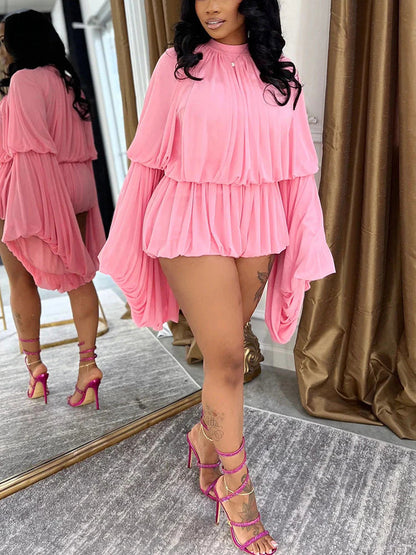 Chiffon Flared Sleeve Crop Top & Skort Set